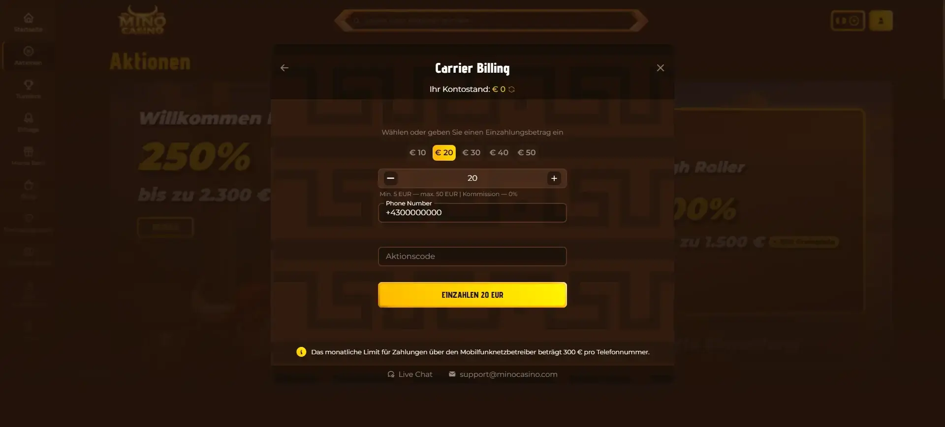 Magenta Mobilfunkzahlung im Mino Casino